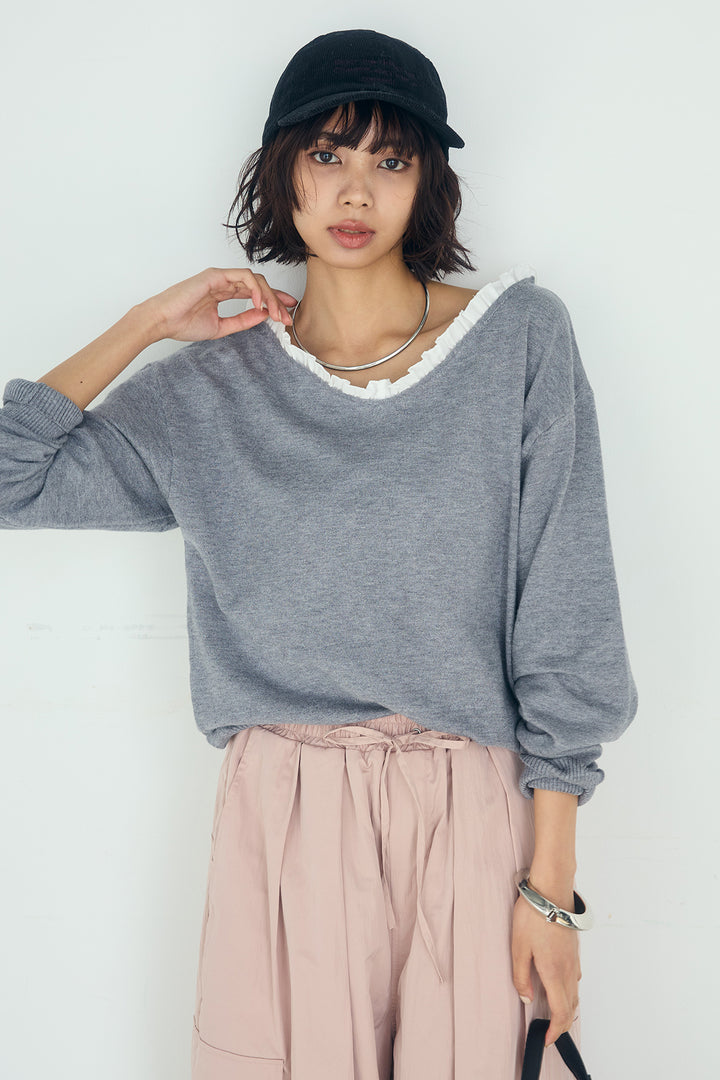 [SET]クールクール異素材コンビオフショルプルオーバー+撥水ジョガーパンツ(2set)