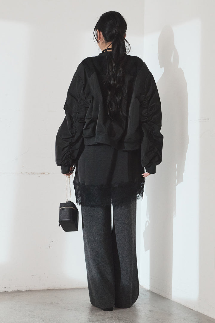 [SET]袖ギャザーデザインブルゾン+レース切り替えキャミソール(2set)