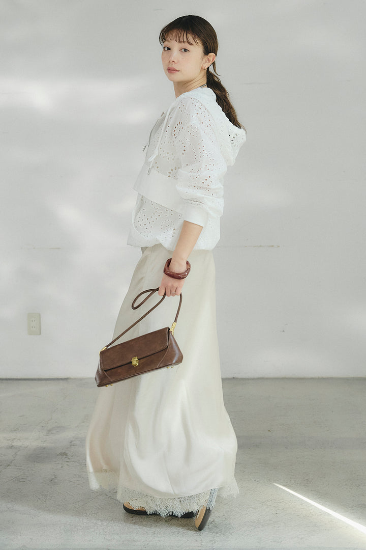 [SET]レースハーフジップアップフーディー+バイアスナローサテンスカート(2set)