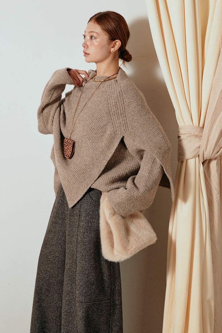 【着回しセット】[SET]ケープデザインリブニットトップス+ケープデザインリブニットトップス(2set)