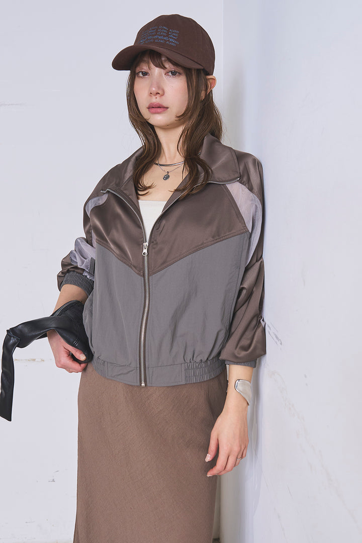 [SET]異素材切替ZIPブルゾン+リネンブレンドロングナロースカート(2set)