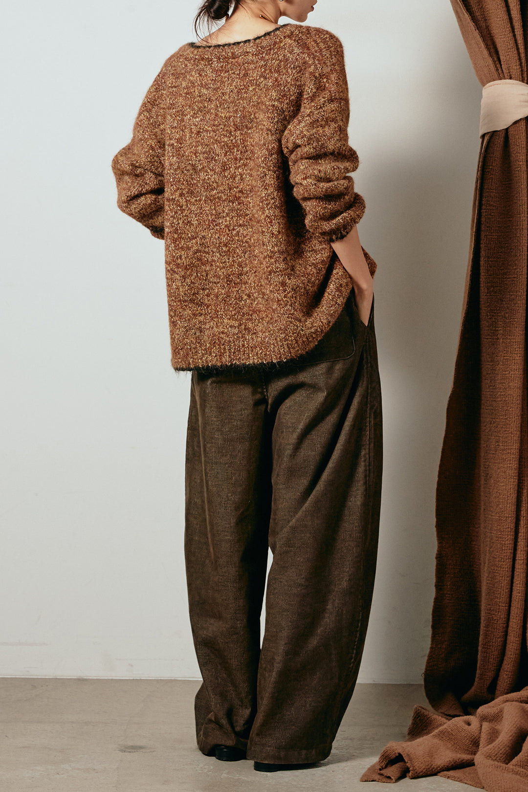 [SET]ミックスニットポケットカーディガン+フロントタック入りコーデュロイパンツ(2set)