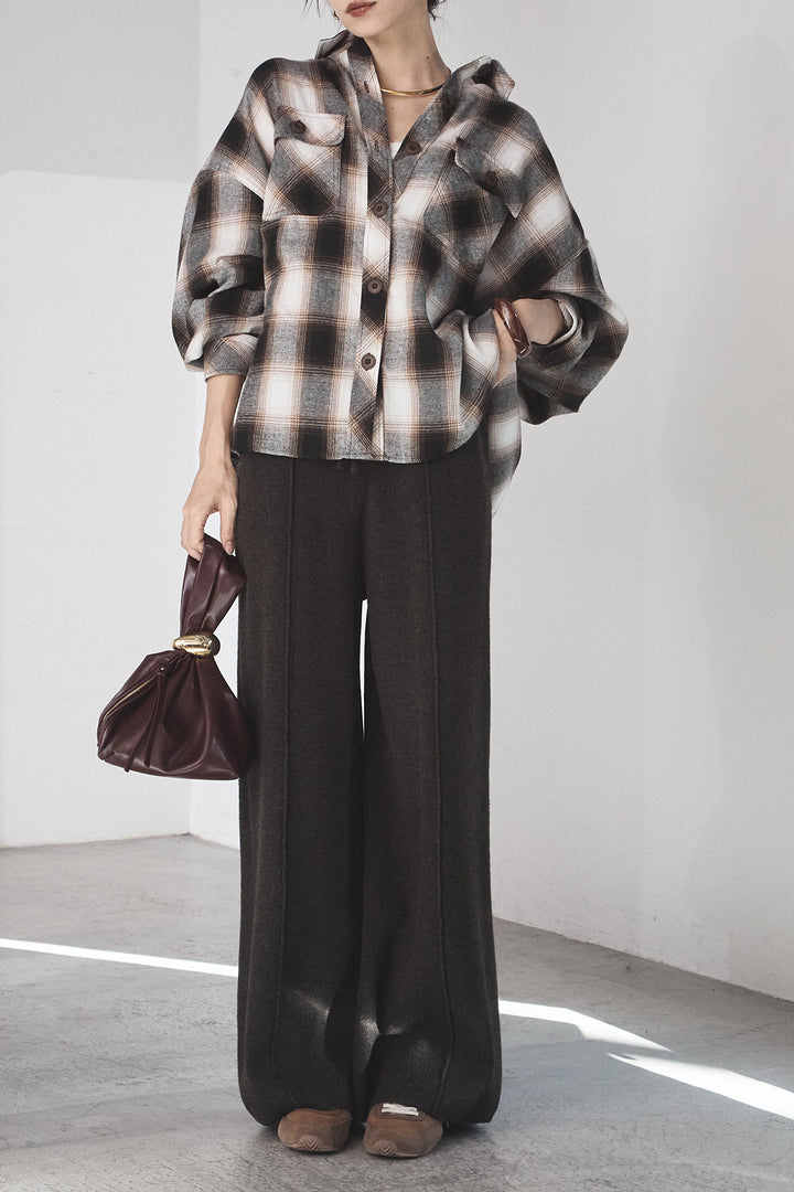 [SET]オンブレーチェックビッグシルエットCPOシャツ+センターラインニットパンツ(2set)