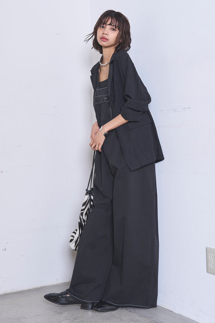 [SET]リネンブレンドテーラードシアージャケット+綿ツイルアシメサロペット(2set)