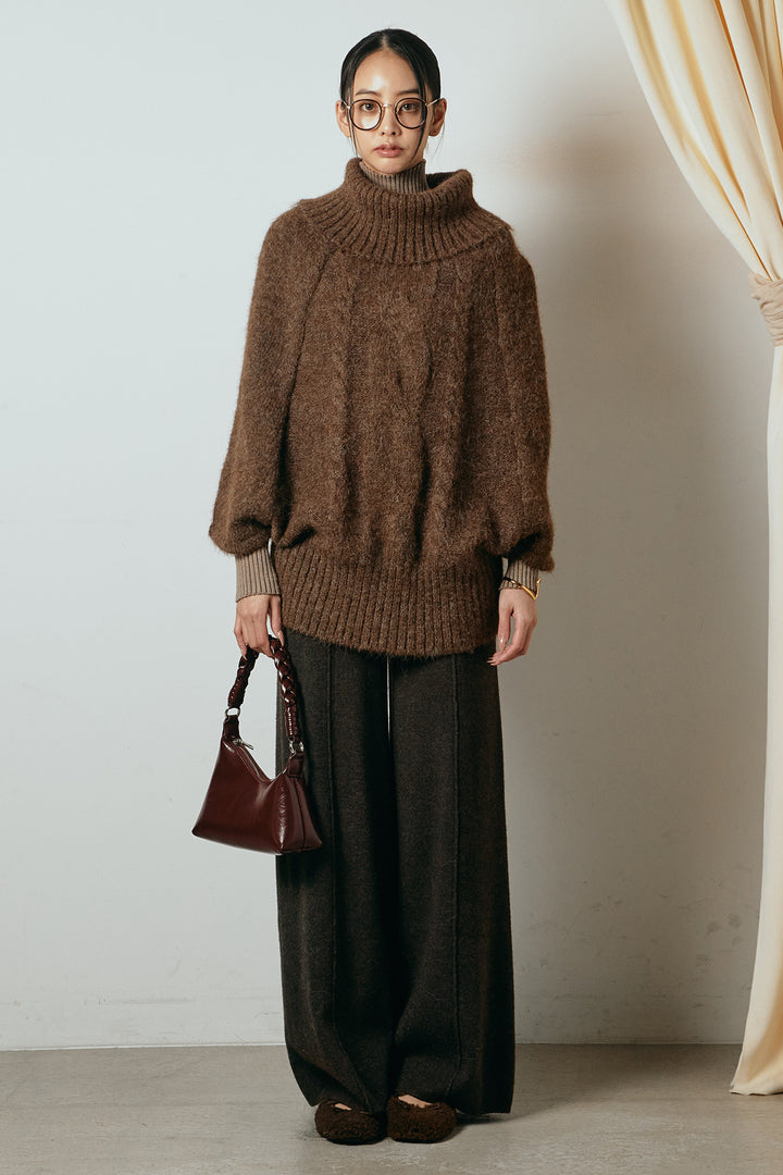 [SET]起毛ミディアムスリーブニットトップス+リブニットシームレスタートルプルオーバー+センターラインニットパンツ(3set)