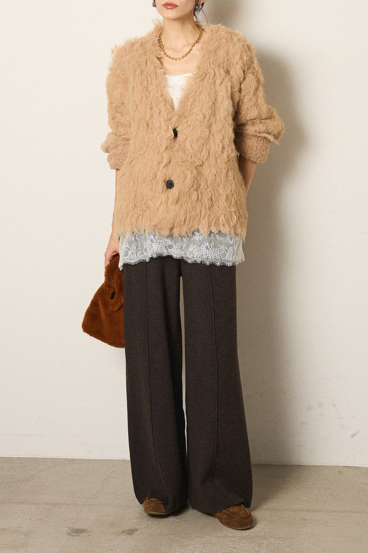 [SET]起毛シャギーニットカーディガン+センターラインニットパンツ(2set)