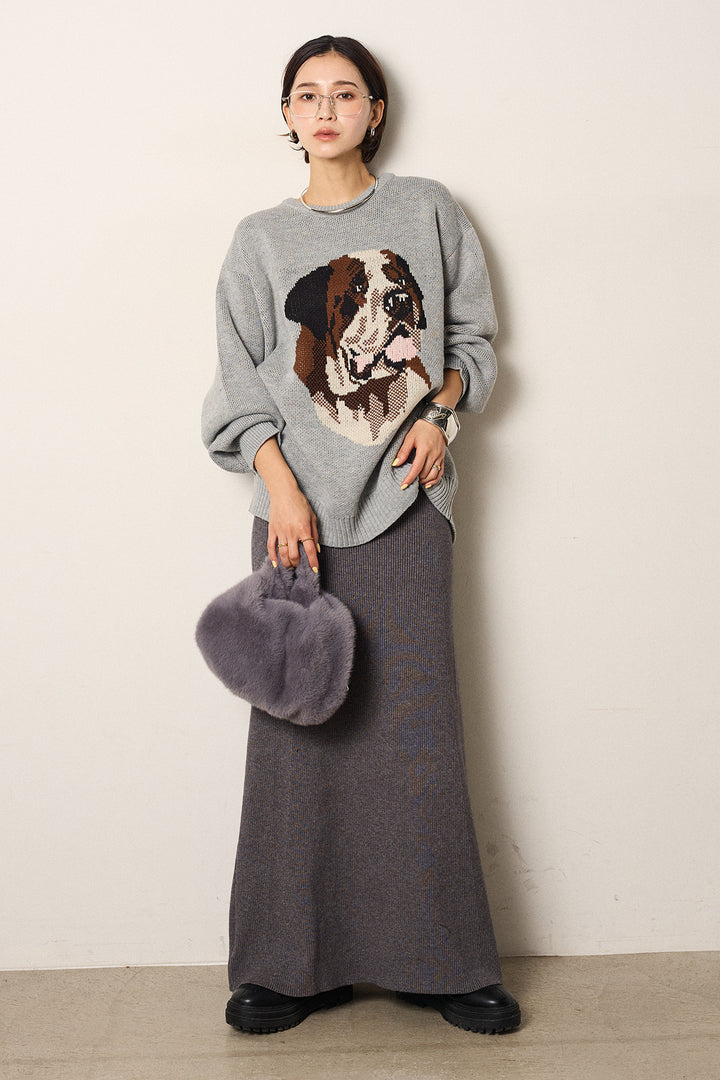 [SET]アニマルジャガード柄ニットトップス+リブナローニットスカート(2set)