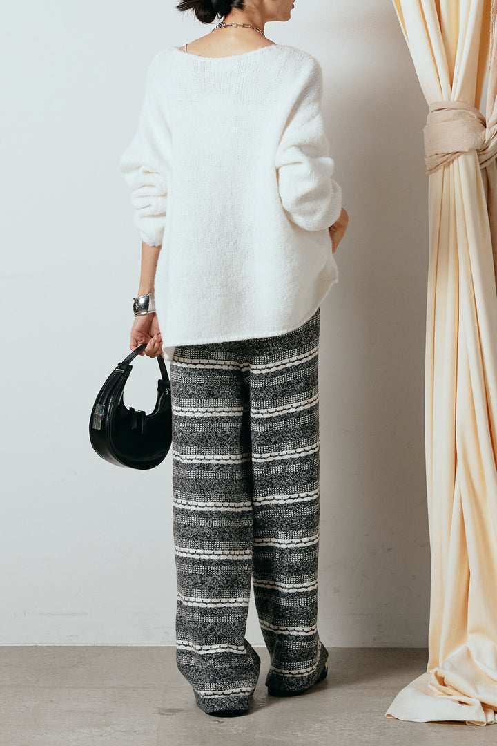 [SET]フロントロゴデザインニットトップス+マルチライン柄リラックスニットパンツ(2set)