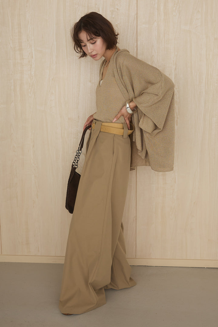[SET]オーバードルマンカーディガン+ベルトループデザインハイウエストタックパンツ(2set)