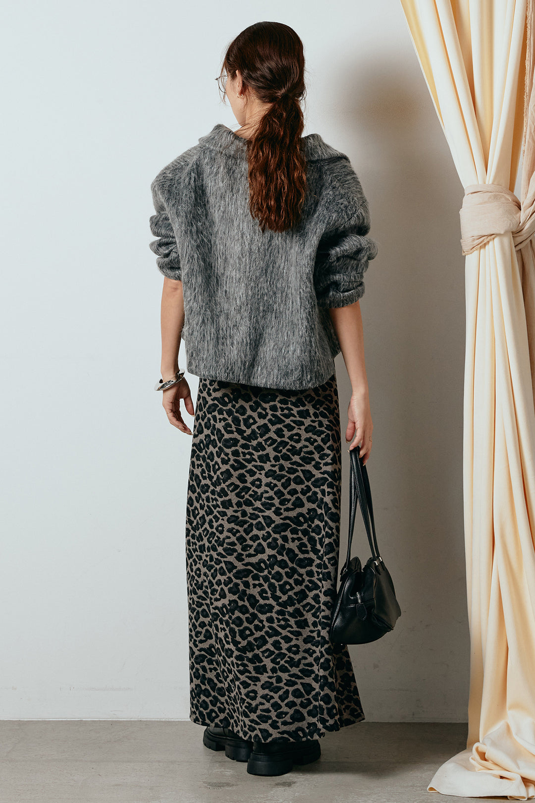 [SET]シャギーショートジャケット+レオパードロングスカート(2set)