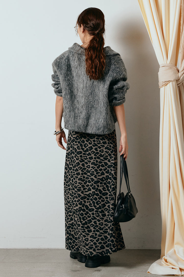 [SET]シャギーショートジャケット+レオパードロングスカート(2set)
