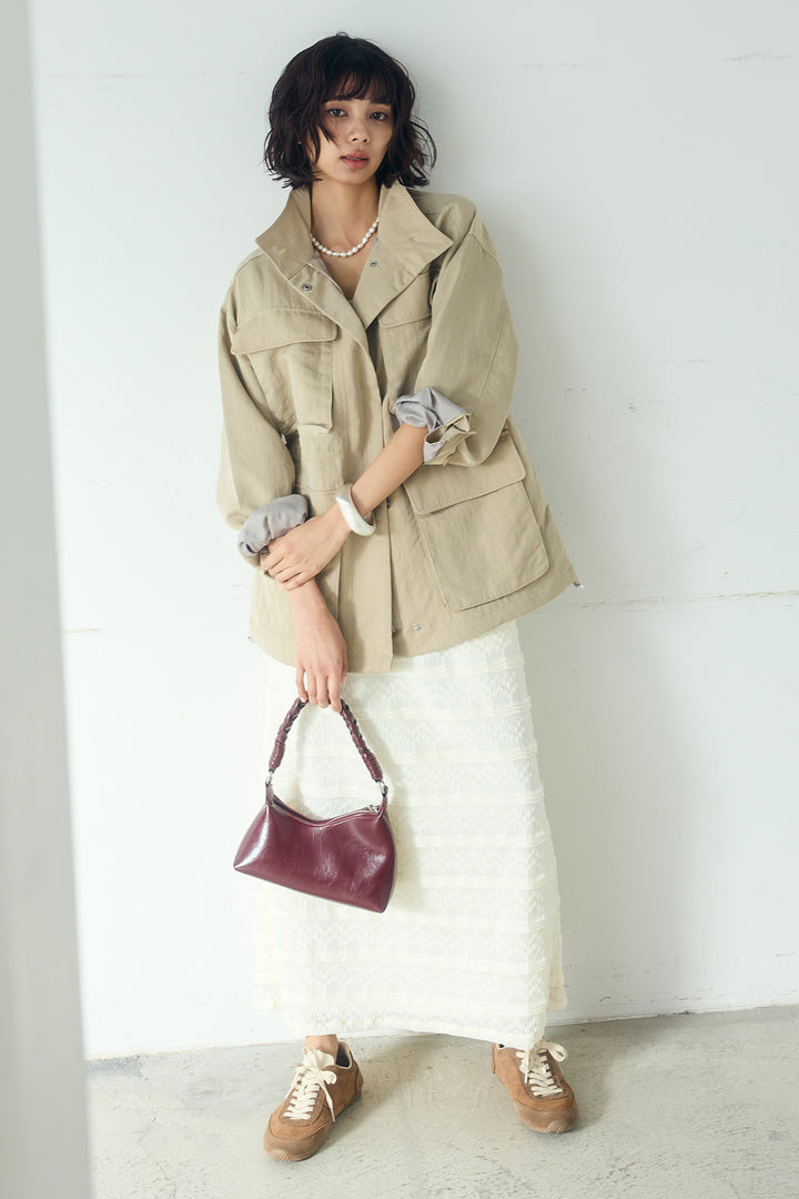 [SET]ナイロンツイルフィールドジャケット+ジャガードカットソータイトスカート(2set)