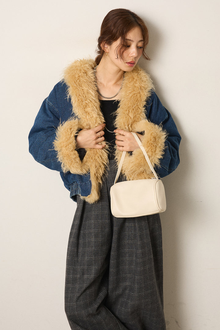 [SET]エコファーデニムボアジャケット+ウールライクチェックタックパンツ(2set)