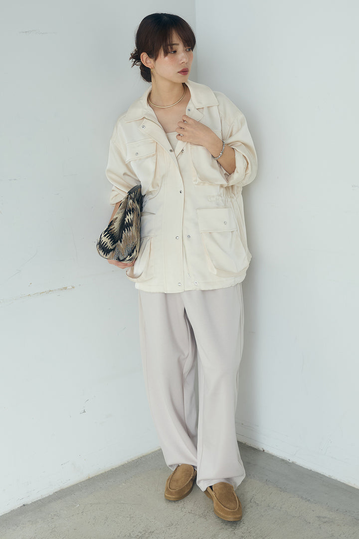 [SET]サテンライトブルゾン+異素材切り替えスウェットパンツ(2set)