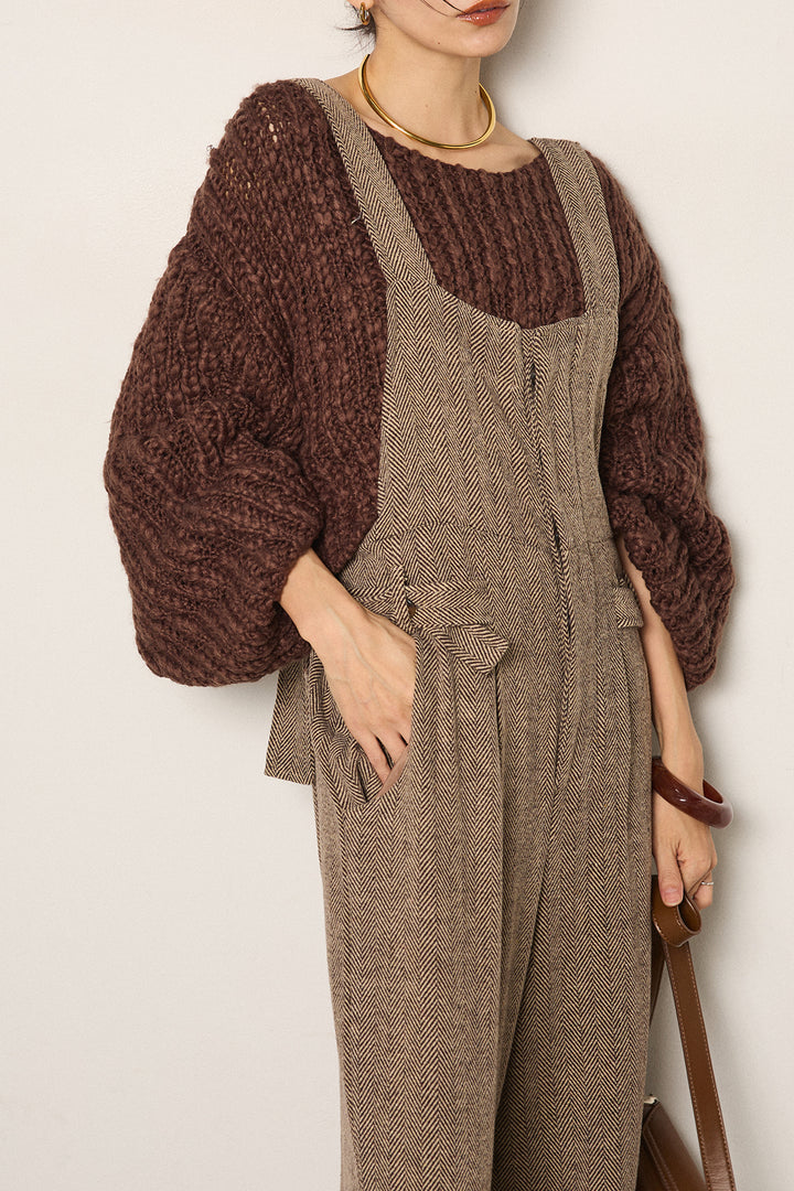 [SET]チャンキースラブニットクロップドプルオーバー+クラシックヘリンボーンサロペット(2set)