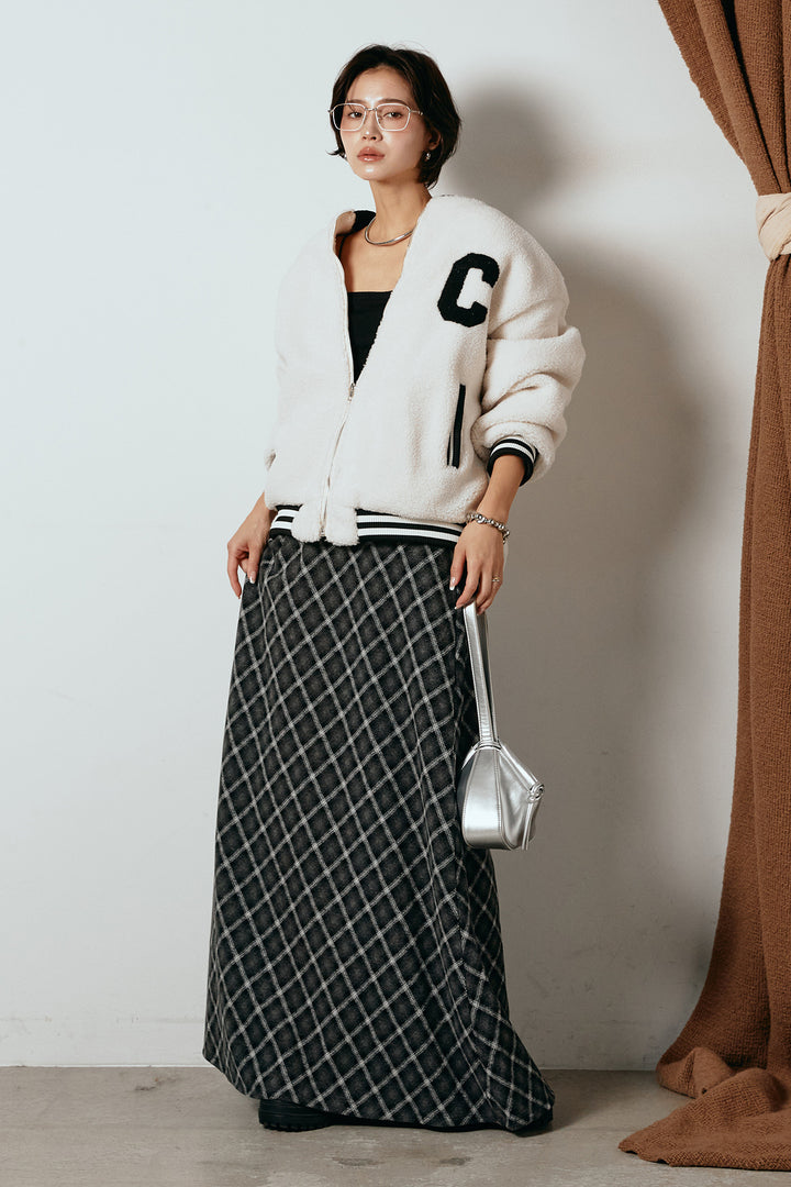 [SET]ロゴスタジャンボアブルゾン+フロッキー起毛チェックスカート(2set)