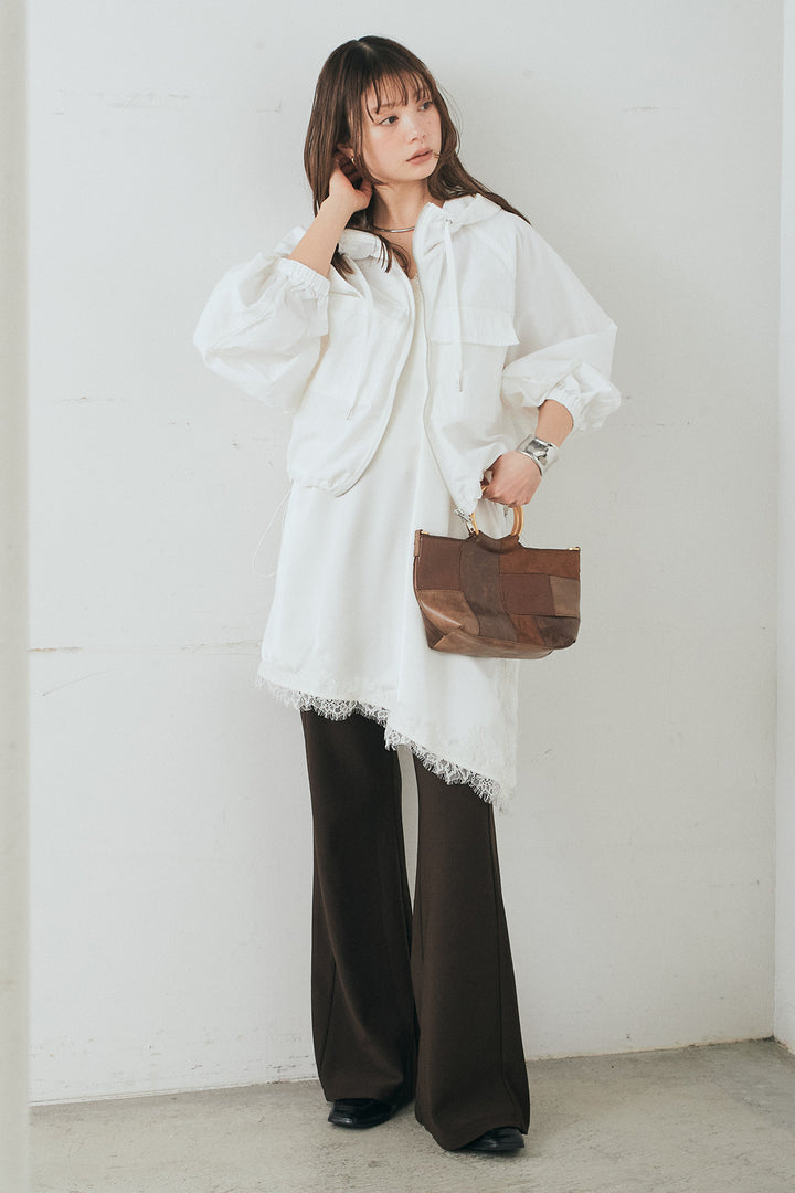 [SET]ナイロンボリュームWジップパーカーブルゾン+細編みベルト付きパンツ(2set)