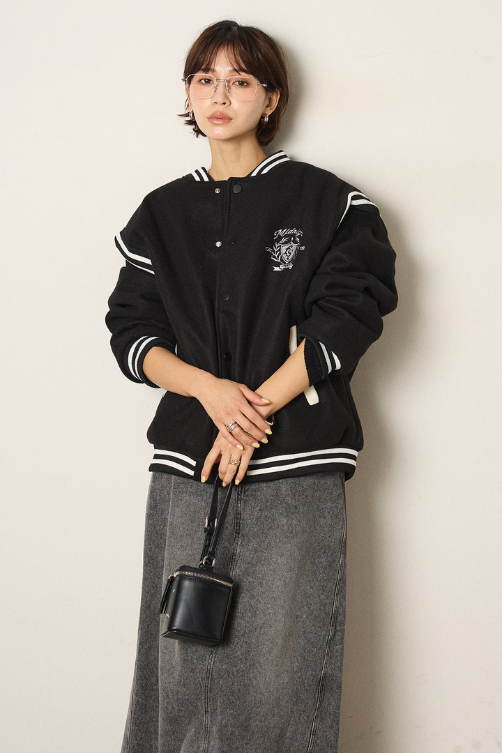 [SET]ワンポイントデザインブルゾン+デニムロングフレアスカート(2set)