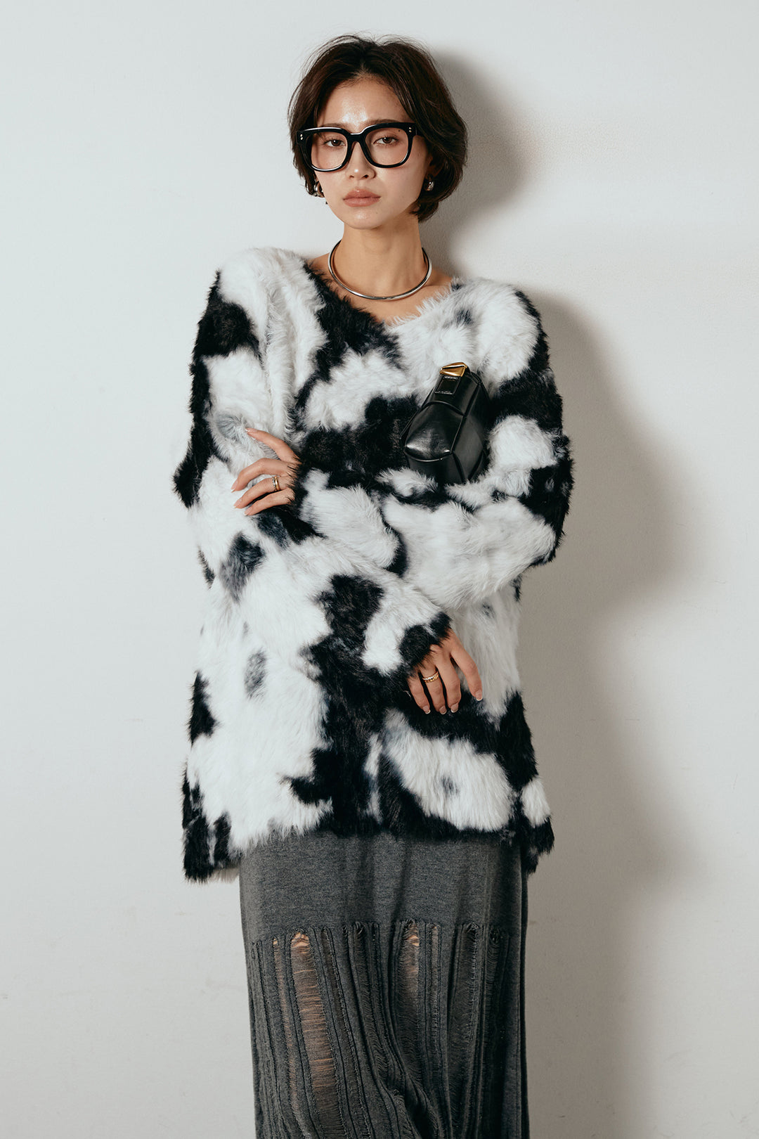 [SET]タイダイ柄シャギーニットトップス+裾シアーリブスカート(2set)