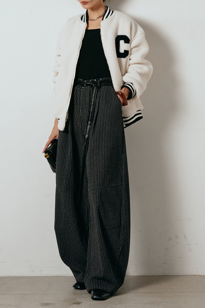 [SET]ロゴスタジャンボアブルゾン+レザーライク配色ストライプパンツ(2set)