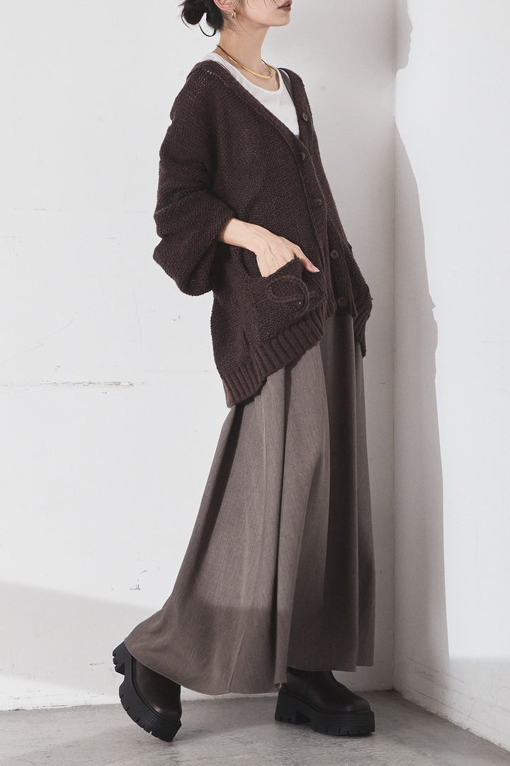 [SET]コード刺繍リラックスニットカーディガン+フレアリラックスキャミワンピース(2set)