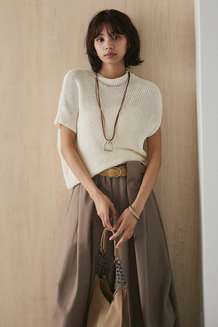 [SET]フレンチリブニットプルオーバー+ベルトループワイドパンツ(2set)