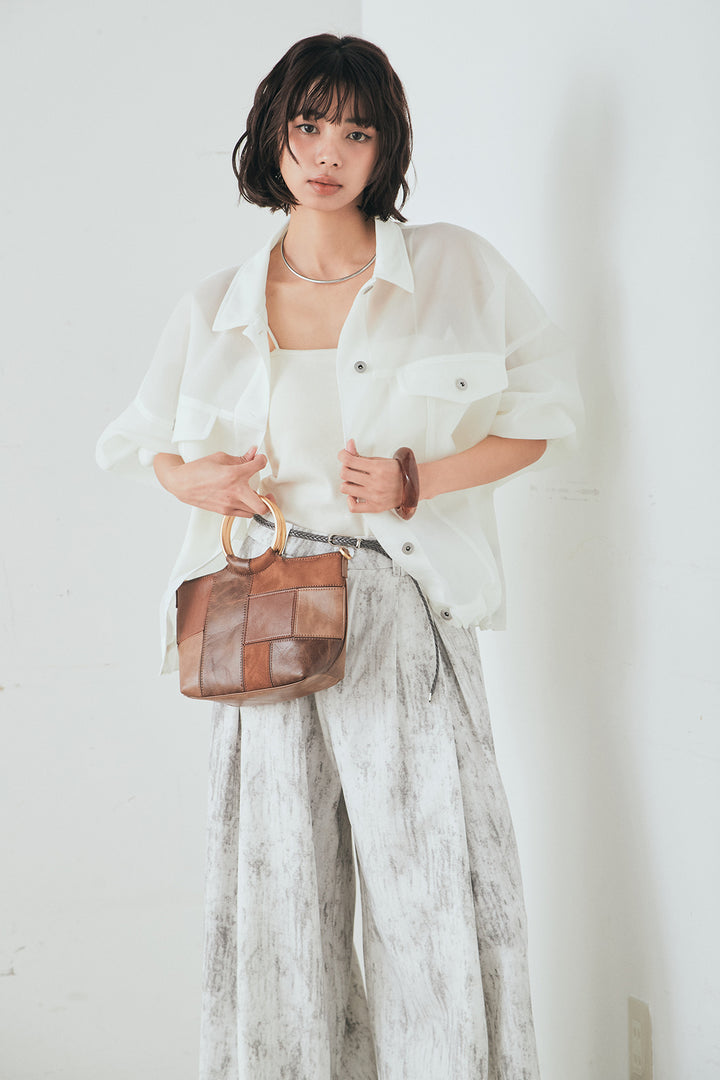 [SET]シアーダンボールサイドドロストジャケット+紐ベルト付きかすれ柄ワイドスラックス(2set)