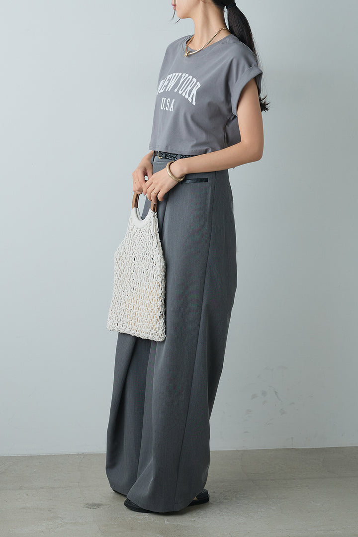 [SET]ショート丈NEWYORKロゴTシャツ+ベルト付きクロスデザインパンツ(2set)