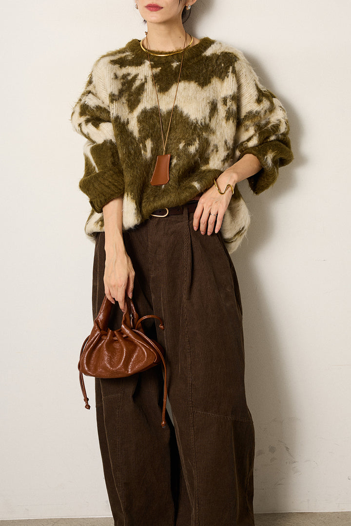 【着回しセット】[SET]モヘアタッチマーブルニット+タック入りコーデュロイワイドパンツ+ロープベルト付きスウェード調スカート(3set)