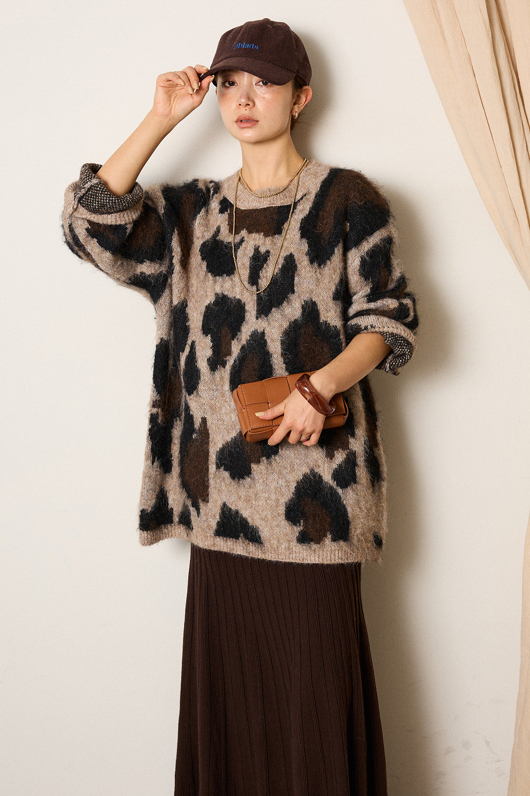 [SET]ルーズアニマルモヘアニットトップス+編み地切り替えフレアニットスカート(2set)