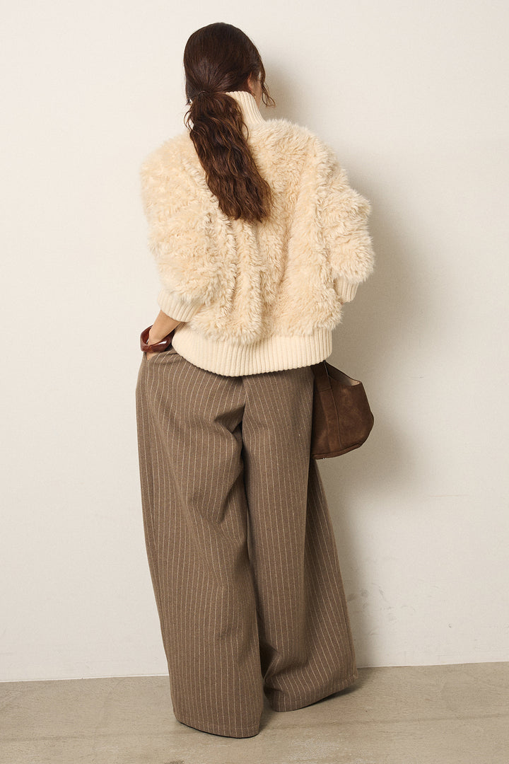 [SET]ハイネックボアブルゾン+ウールライクストライプパンツ(2set)