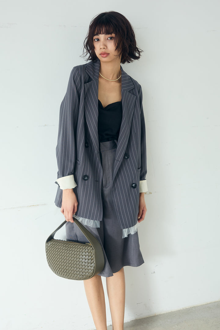 [SET]裾フリルダブルジャケット+ツイルタックハーフパンツ(2set)