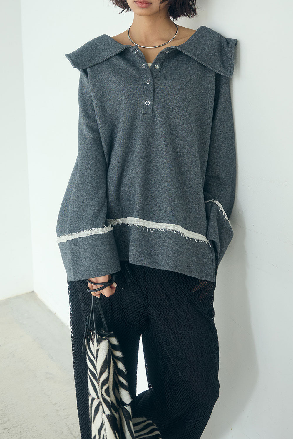 [SET]ビッグカラー2WAYスウェットトップス+メッシュリラックスパンツ(2set)