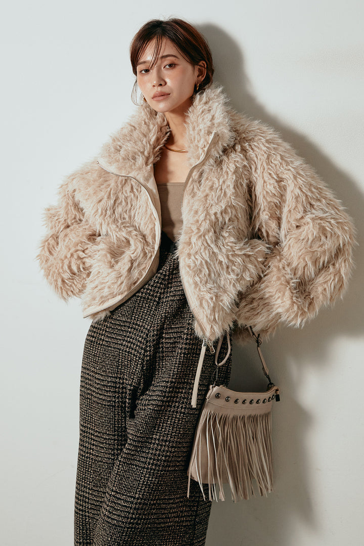 [SET]ミックスシープファースタンドブルゾン+前後2wayグレンチェック柄スカーチョサロペット(2set)