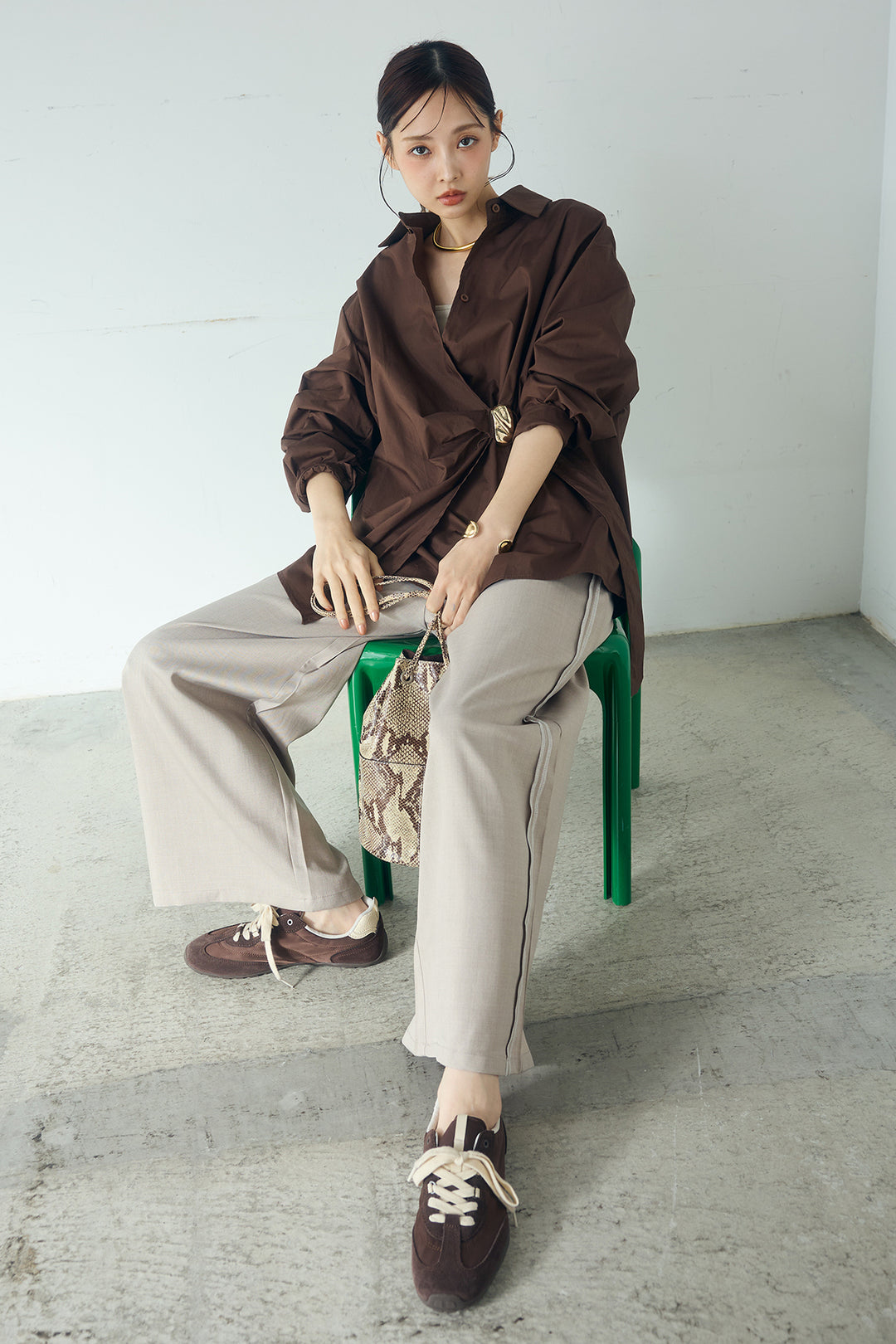 [SET]サイド留め具デザインシャツ+トラックイージーパンツ(2set)