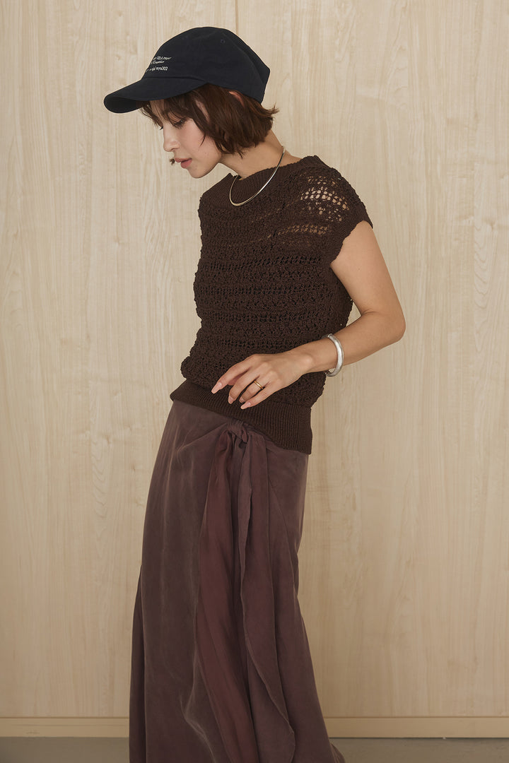 [SET]透かしレース編みフレンチニット+巻きロングスカート(2set)