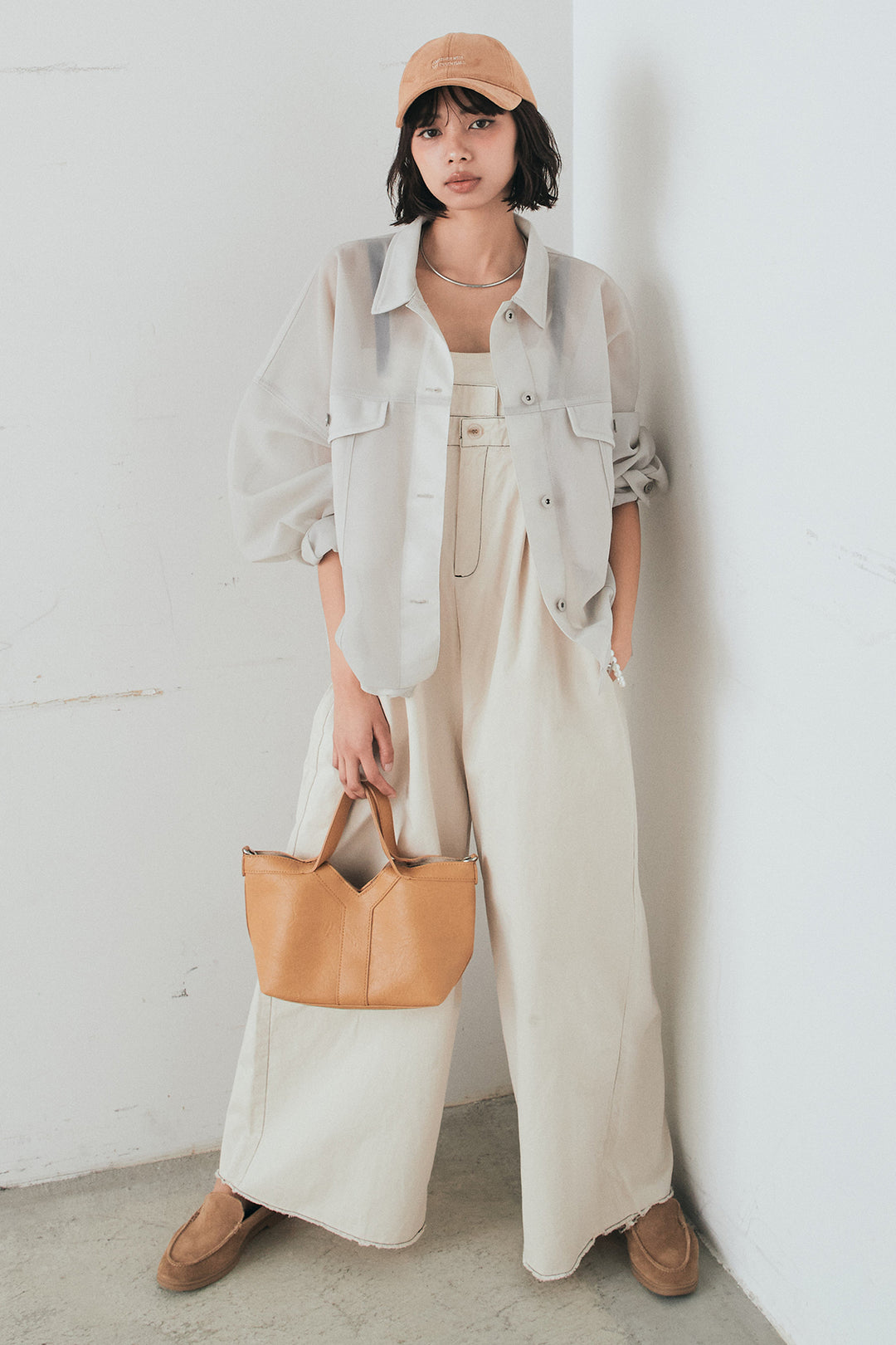 [SET]シアーダンボールサイドドロストジャケット+綿ツイルアシメサロペット(2set)