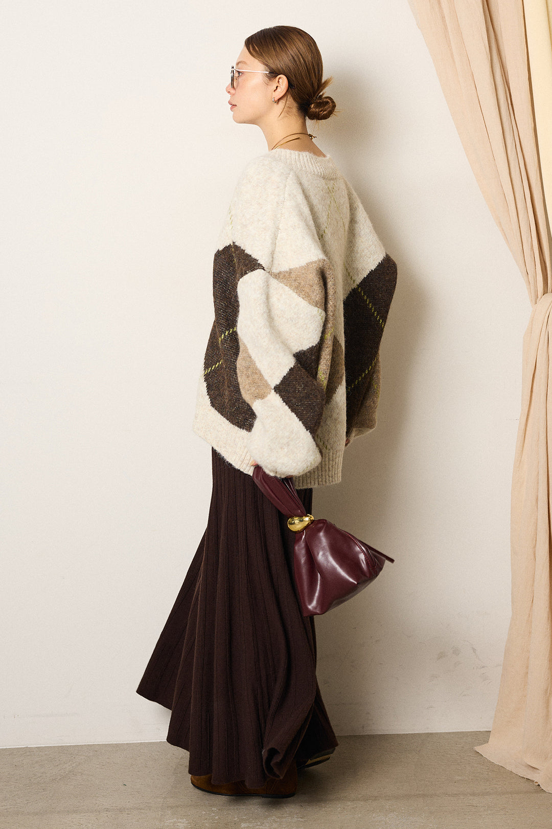 【着回しセット】[SET]ルーズアーガイルVネックニット+ルーズアーガイルVネックニット(2set)