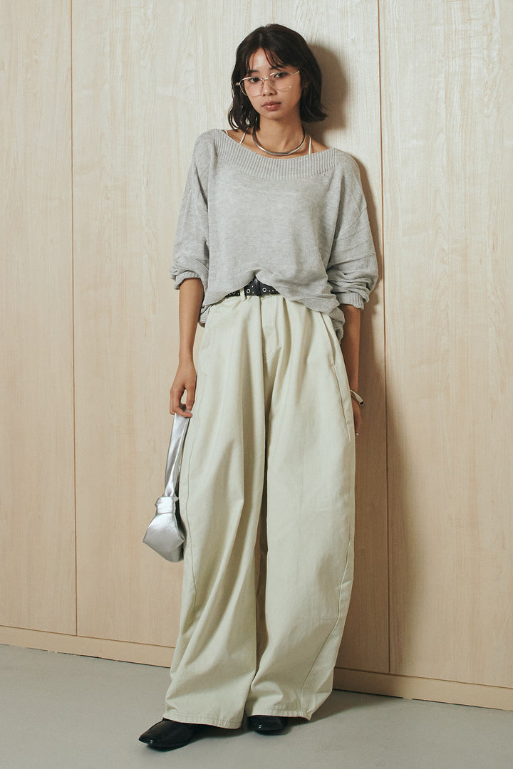 [SET]麻混リラックスニットトップス+ベルト付きカラーデニムパンツ(2set)