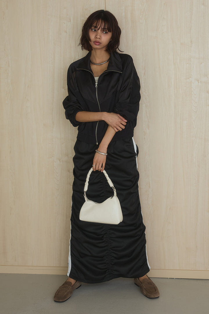 [SET]異素材切替ZIPブルゾン+サイドラインギャザースカート(2set)