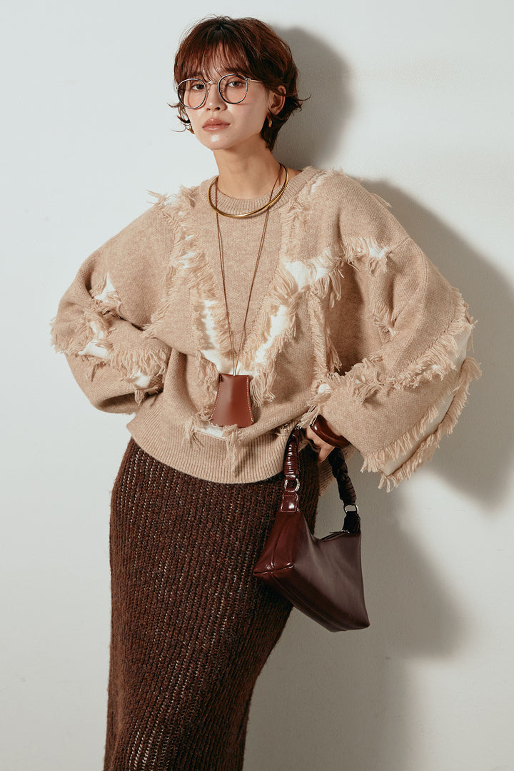 [SET]シャギージャガードニットトップス+アルパカタッチニットタイトスカート(2set)