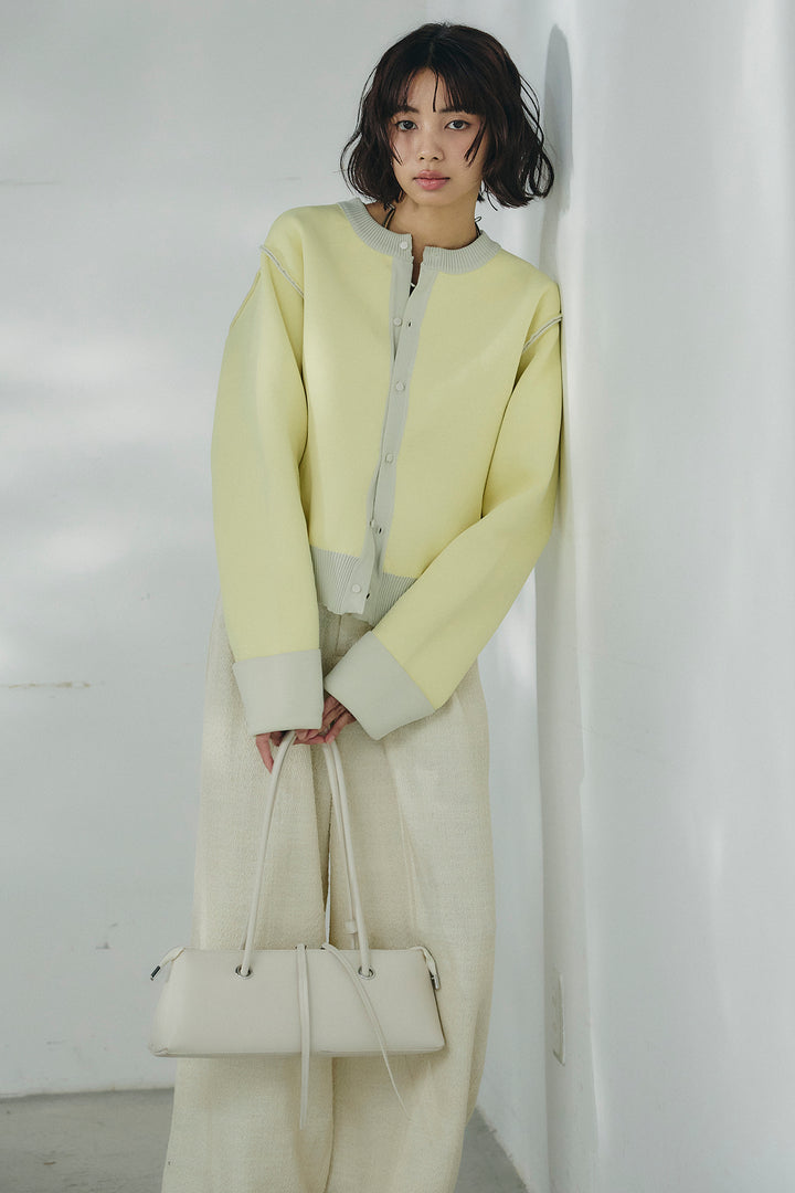 [SET]リバーシブル配色ニットカーディガン+デニムライクヘリンボーンタックパンツ(2set)