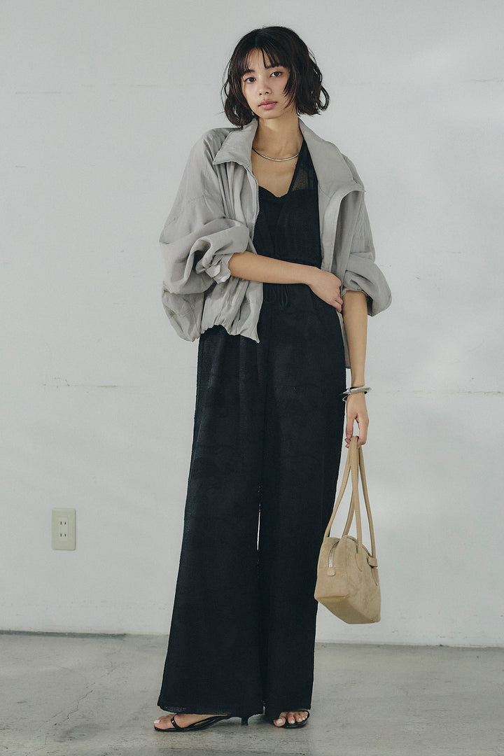 [SET]スタンドネックシアーブルゾン+レースサロペット(2set)