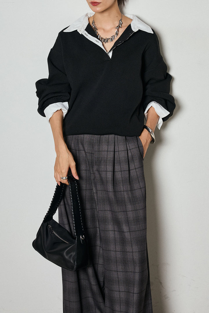 【即納】タック入りタータンチェックワイドパンツ