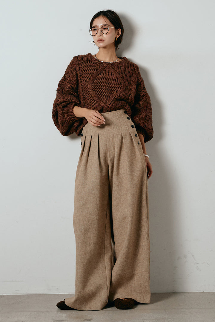 [SET]ロービングケーブルショート丈プルオーバー+サイドボタンツイードタックパンツ(2set)