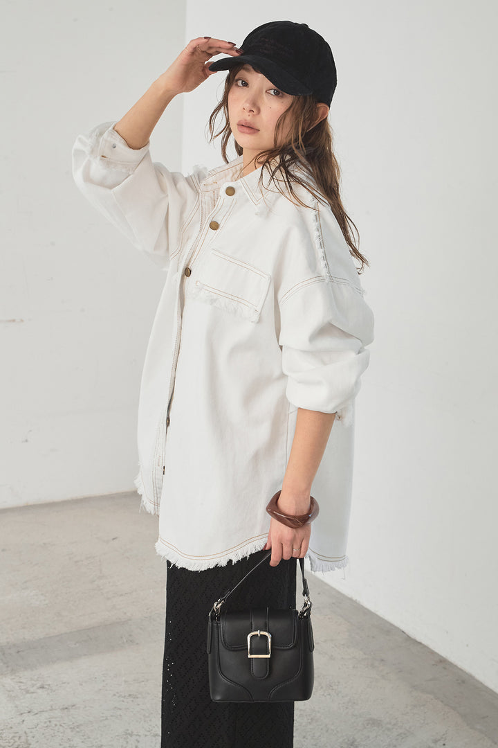 [SET]フリンジデニムジャケット+ダイヤ柄レースロングイージーパンツ(2set)