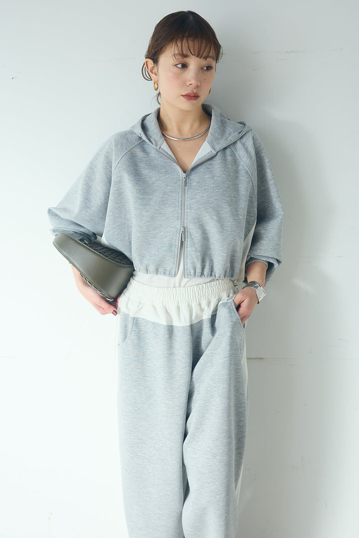 [SET]ドルマンショートフーディー+異素材切り替えスウェットパンツ(2set)