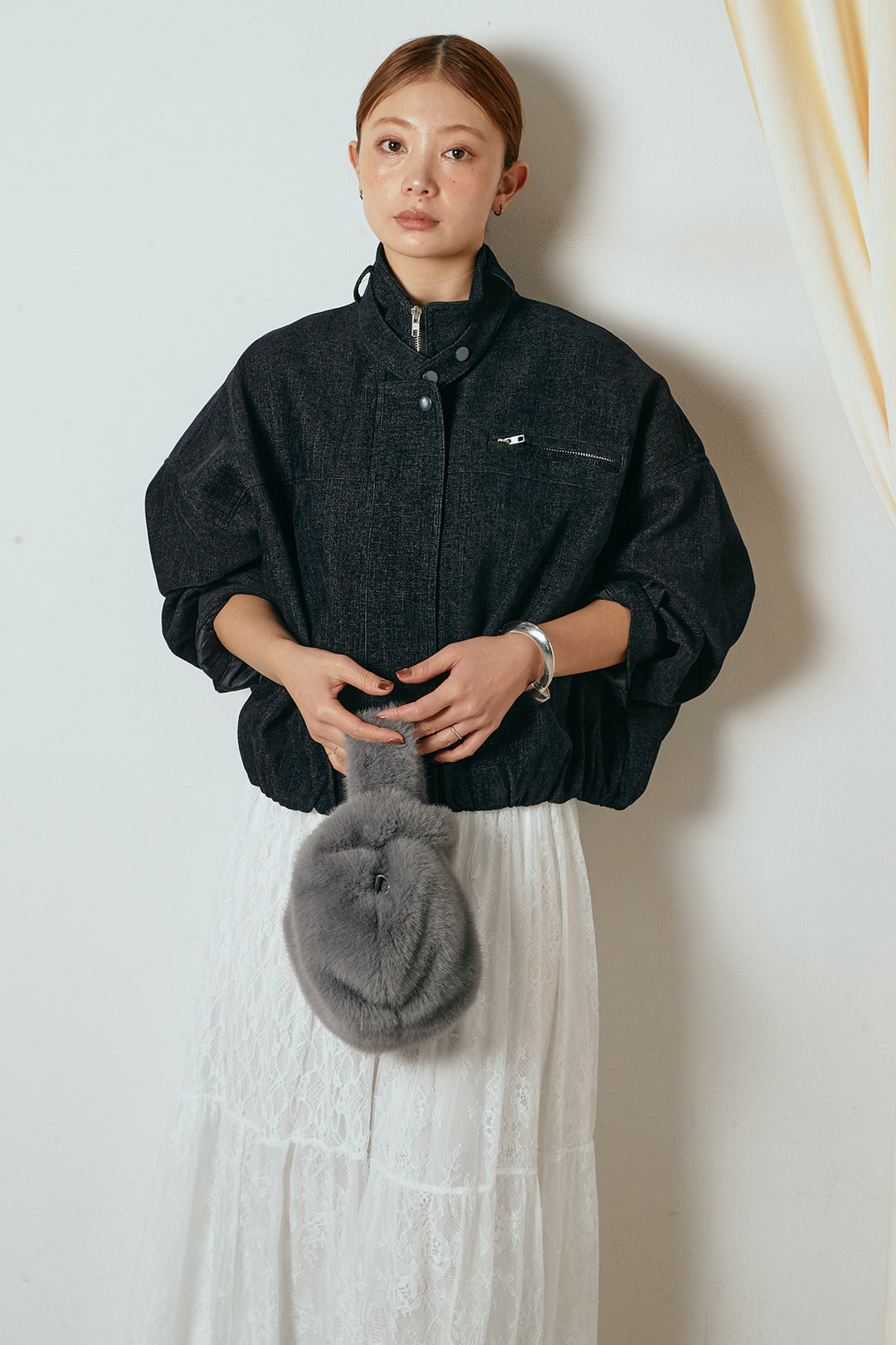 デニム調ハイネックブルゾン