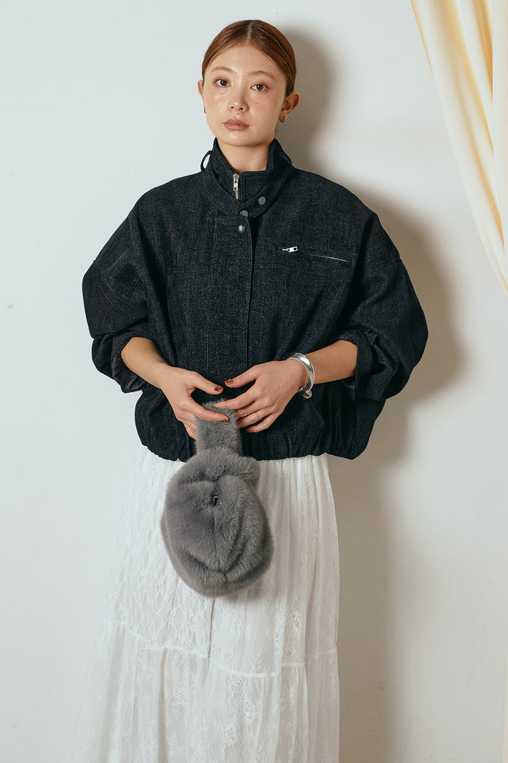 デニム調ハイネックブルゾン