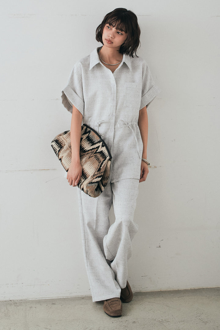 [SET]ツイードウエストドロストシャツ+ツイードタックパンツ(2set)